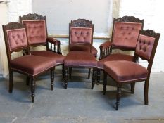 A pair of early 20thC armchairs and four matching dining chairs