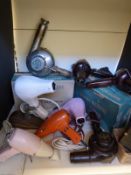 A quantity of vintage hair dryers and other collectable electrical items including boxed Morphy