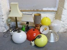 A quantity of various table lamps and lamp shades including some retro style examples