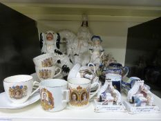 A quantity of ceramics including fairings, Staffordshire figures,