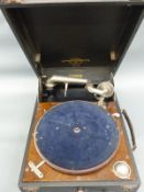 A Columbia vintage wind-up gramophone in black Rexine finish