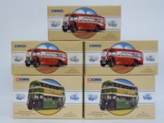 Five Corgi Classics Public Transport diecast model buses and coaches three Red & White Services Ltd