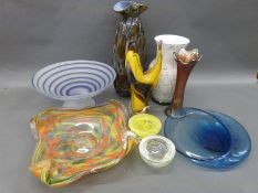 A collection of glassware including retro, Kosta Boda etc, tallest 40cm,