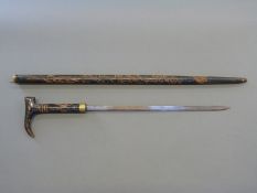 A sword stick with carved decoration,