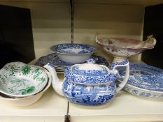 A quantity of 19thC and later ceramics mostly Spode Blue Italian,
