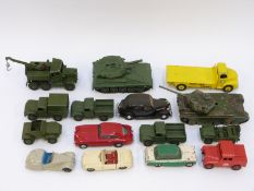 Fifteen Dinky Toys and Spot-On diecast model vehicles including Portland Cement Leyland Comet,