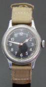 Bulova A-11 gentleman's military wristwatch with cream hour and minute hands and Arabic numerals,