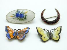 A silver Norway brooch set with guilloché enamel depicting bluebells,