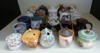 A large collection of honey pots including Minton, retro examples,