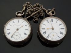 Two Victorian hallmarked silver cased gentleman's pocket watches, both with white enamel dials,