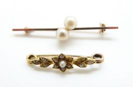 A 9ct gold brooch set with two pearls and an Edwardian brooch set with seed pearls, 4.
