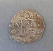 Spanish colonial silver hammered Reale cob coin, 4.