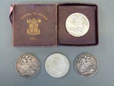 Two Victorian crowns and two further coins