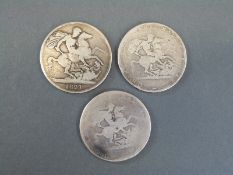 Two George III crowns and an 1821 George III example