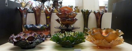 Twenty pieces of Carnival glass including Imperial Pansy, Grape and Cable,