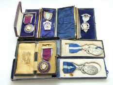 A quantity of hallmarked silver and enamel Masonic medals,