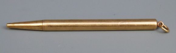 Asprey hallmarked 18ct gold propelling pencil on suspension loop, length 11cm, weight 23.