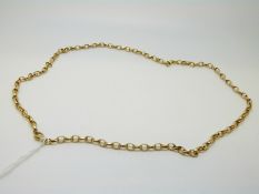 A yellow metal necklace marked 750, made up of oval links, 20.