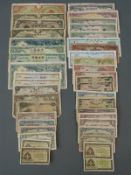Over forty various banknotes, largely Japanese,