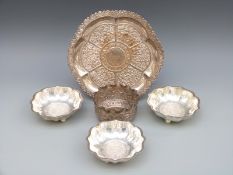 An Indian white metal presentation platter 'From CMS High School Staff,