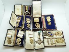 A quantity of Masonic openwork hallmarked silver or white metal jewels / medals, some cased,