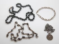 A silver necklace set with marcasite and amethyst, hematite necklace,