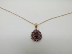 A 9ct gold pendant set with amethysts and 9ct gold chain