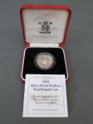 A 1994 Royal Mint UK silver proof Piedfort £2 coin, Bill and Claim of Rights,