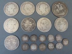 George IV 1822 crown together with Victorian half crowns, William IV four pence etc,
