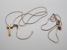 Two 9ct gold necklaces and a 9ct gold cross pendant, 5.