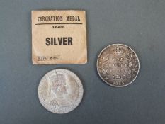 Edward VII 1902 silver Coronation medal together with a 1905 Edward VII one Rupee