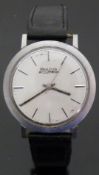Bulova Accutron M7 gentleman's wristwatch with two tone steel hands and baton markers, silver face,