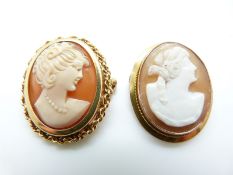 A 9ct gold brooch/ pendant set with a cameo and a 9ct gold brooch set with a cameo