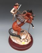 Franklin Mint mounted Cowboy figure on plinth 'Sudden Warning'