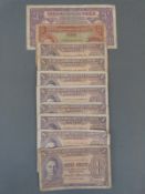 Eight one cent 1941 Malaya Commissioners banknotes,