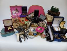 A collection of costume jewellery to include diamanté necklaces, white metal brooches,