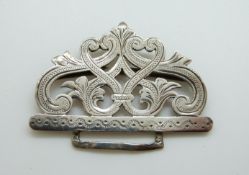 A Victorian hallmarked silver nurse's buckle, Birmingham 1898 maker's mark obscured, weight 26g, 3.