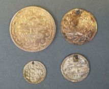 Four gold Turkish coins, three hammered, one milled, total weight 7.