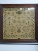 A framed sampler by Elizabeth Moore, August 6th 1819,