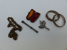 Two hallmarked silver bangles, silver brooch,