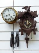 Shatz mid-20thC brass bulkhead / ship's clock, the white painted Roman dial with spade hands,