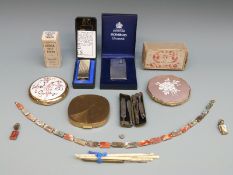 Various collectables including early faux tortoiseshell Carlo 'handbag fan', travel manicure set,