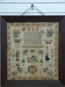 An early Victorian sampler by Ellen Boone aged 10 years 1844.