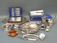 A quantity of silver plated ware including salver,