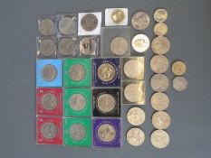 A collection of modern crowns etc including £5 examples, Bill of Rights £2 coins, D Day 50 pence,