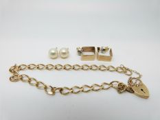 A 9ct gold bracelet, a pair of 9ct gold earrings (6.