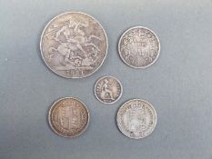 Queen Victoria 1894 old head crown together with two jubilee head shillings,