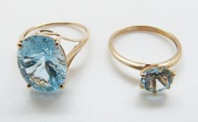 Two 9ct gold rings set with blue topaz, size R/S and R/S, 6.
