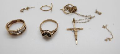 A 9ct gold chain and cross,