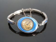 Gruen Watch Co silver ladies wristwatch with black Roman numerals, engraved gold face,